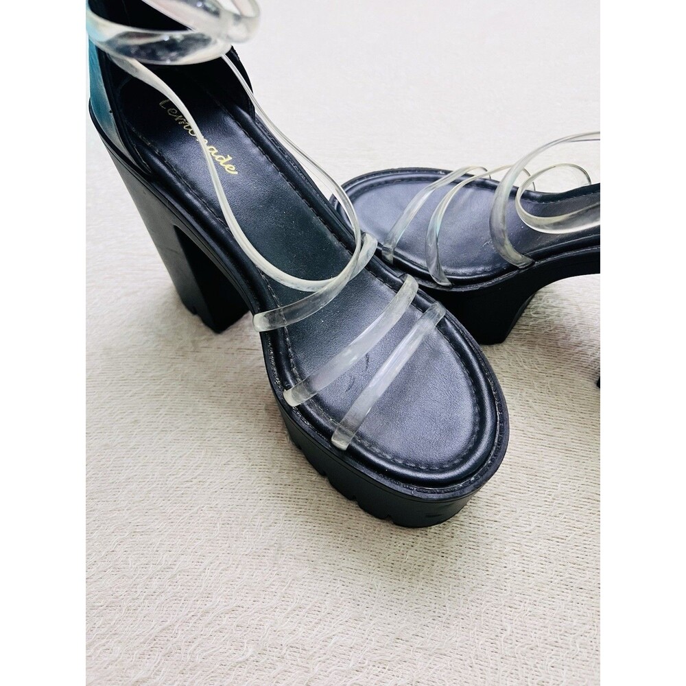 Lemonade Black Strappy Platform Heels Y2K 90s Concert Festival Fun Size 9 - Picture 2 of 4